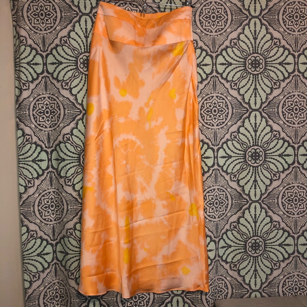 Women's Orange Tie-Dye Midi Skirt